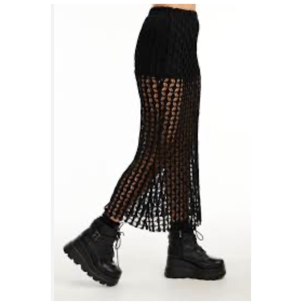 Pretty Damage Small Black Laser Cut Lattice Maxi Skirt Sheer Whimsigoth Grunge
